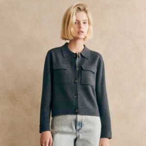Sezane Betty Cardigan Charcoal Gray XXS